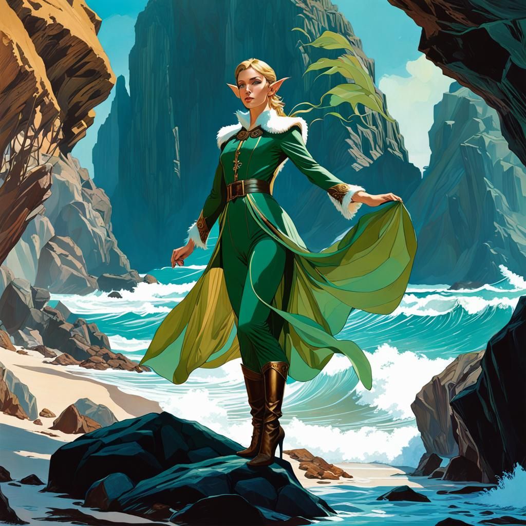 Enchanted Elf Double-Exposure in Art Nouveau Style