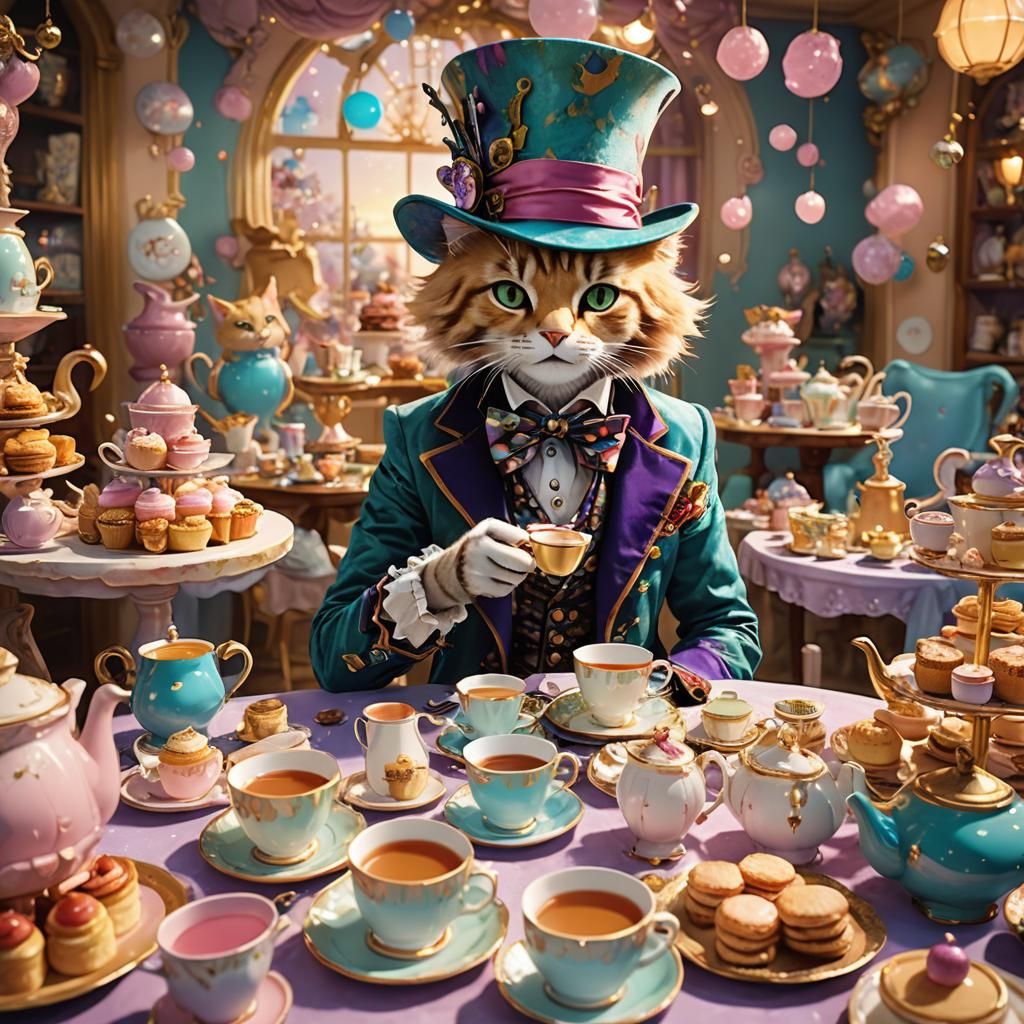 Anime Cat Boy's Whimsical Tea Party