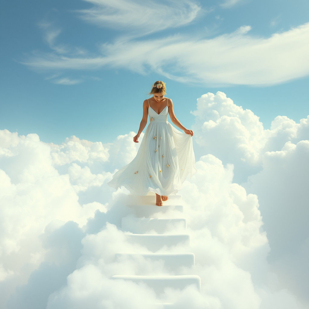 Woman Steps into Infinity in Surreal Dreamscape