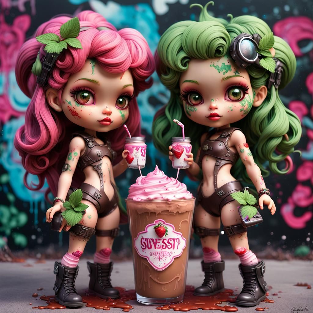 Strawberry Shortcake and Poison Ivy Cyberpunk Graffiti Art