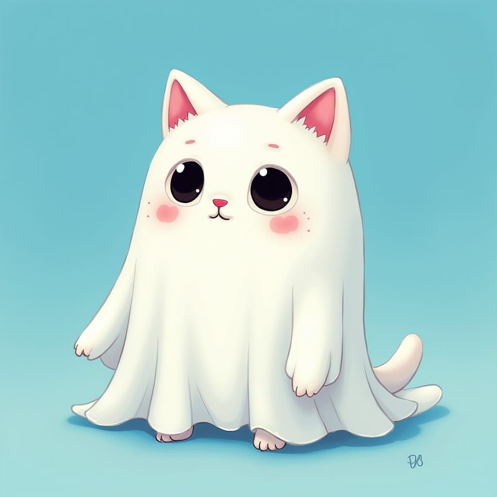 Playful Cat Ghost Costume in Whimsical Art Style