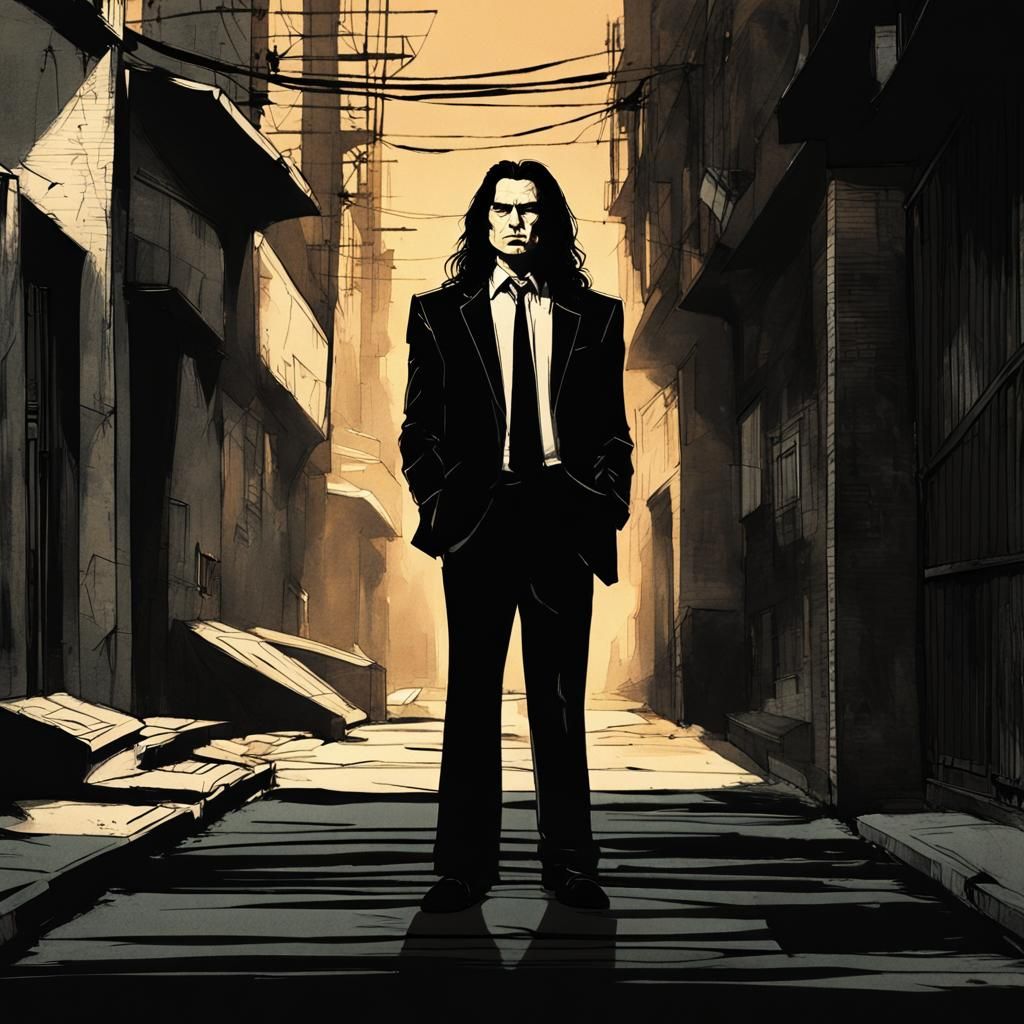 Tommy Wiseau Concept Art in Moody Chiaroscuro