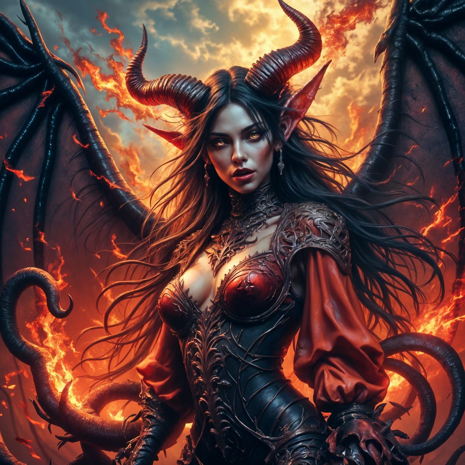 Beautiful Demon in Dark Fantasy Horror Style