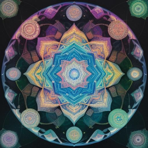 Geometric Holographic Astral Art in Mixed Media