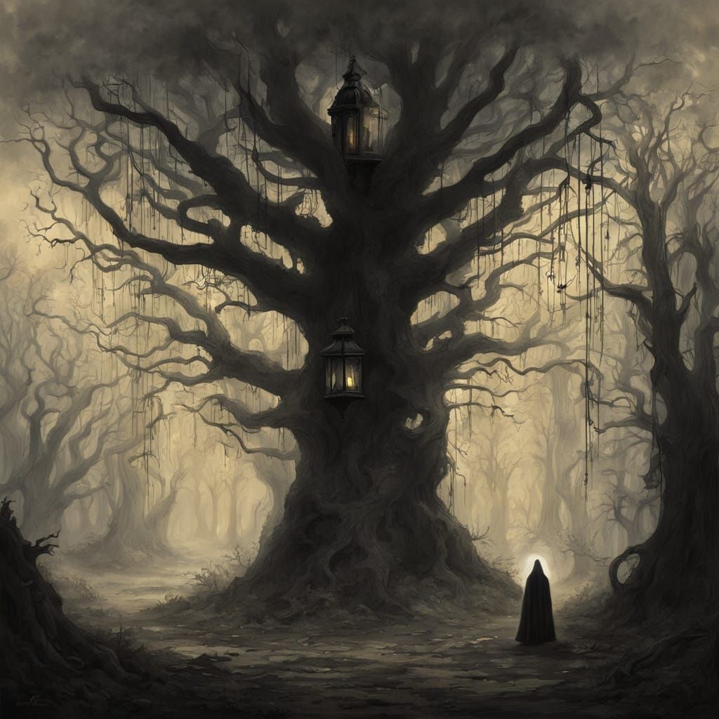 Mystical Figure Walks Through Haunting Forest in Golden Ligh...