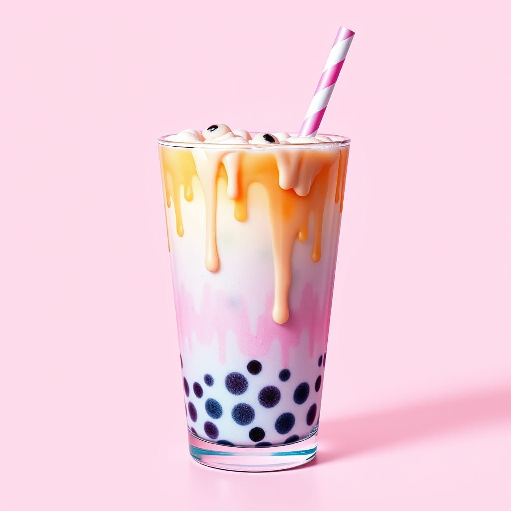 Vibrant Pop Art Still Life of Boba Milk Tea