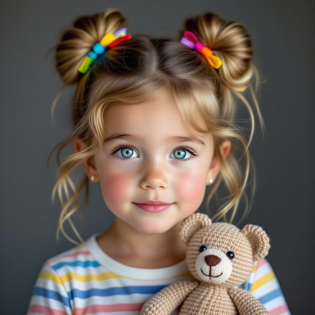 Photorealistic Portrait Of Girl With Blue Eyes And Freckles