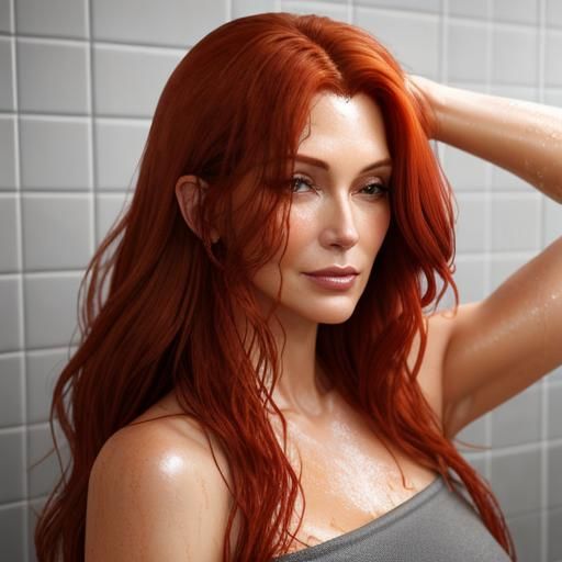 Attractive Woman Washing Her Hair in Shower