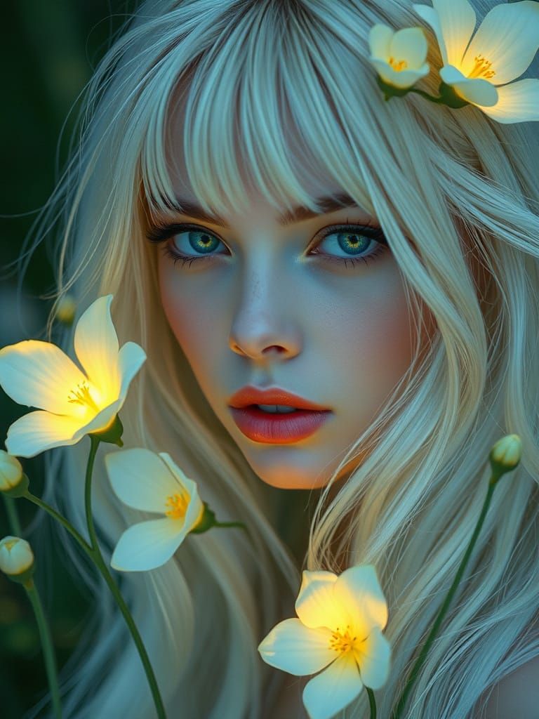 Ethereal Goddess with Glowing Floral Crown