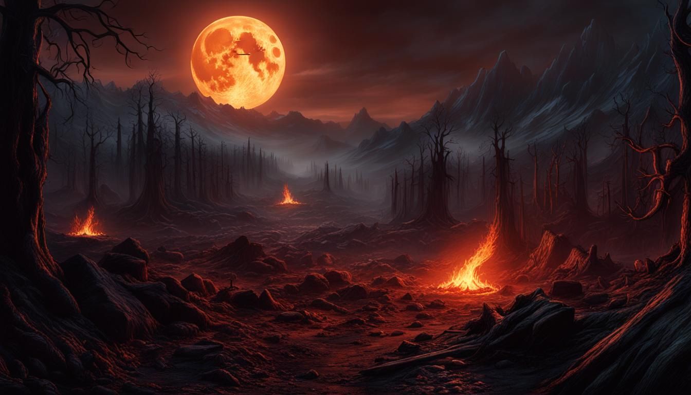 Moonlit Horror: Burnt Forest Concept Art