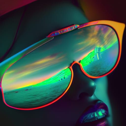 Neon sunglasses, surreal fashion photo --c 50 intricate deta...