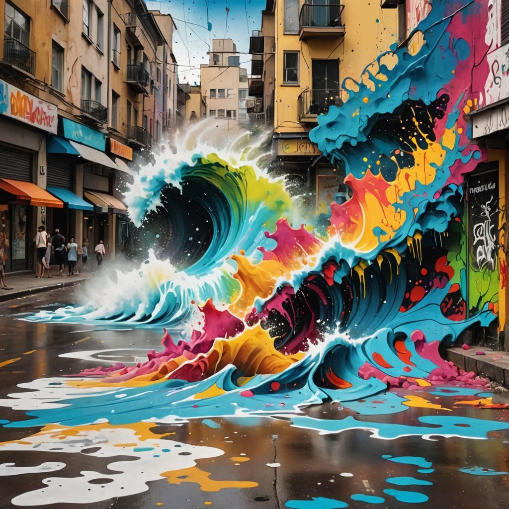 Tsunami Wave Crashing: Street Art Graffiti Style