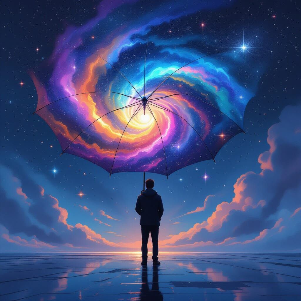Cosmic Umbrella: Surreal Galaxies and Dreamlike Art