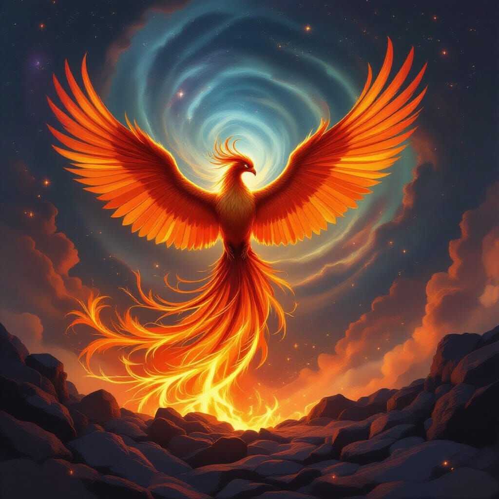Majestic Phoenix Rises from Fiery Embers in Epic Fantasy Sty...