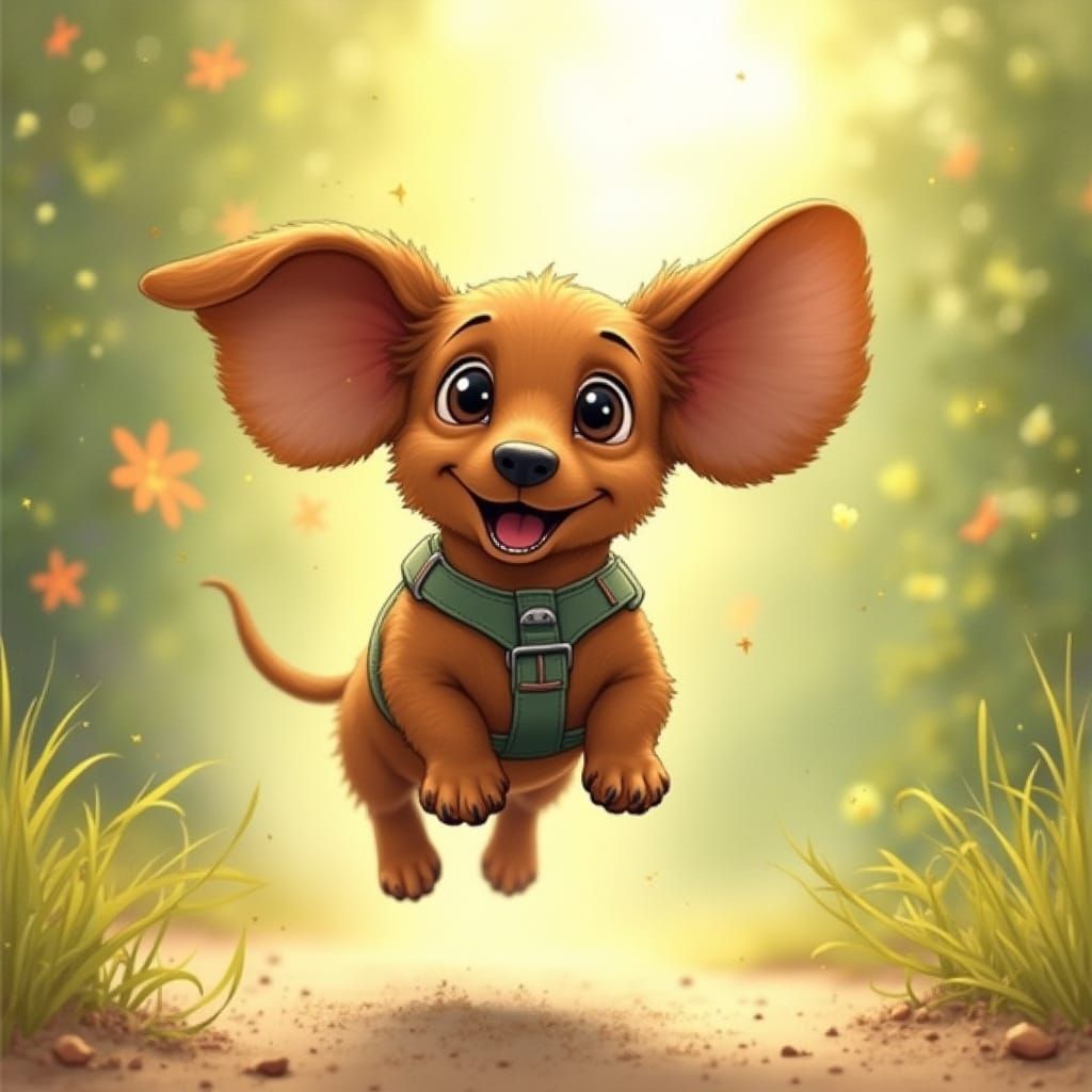 Joyful Miniature Dachshund Leaps with Flapping Ears