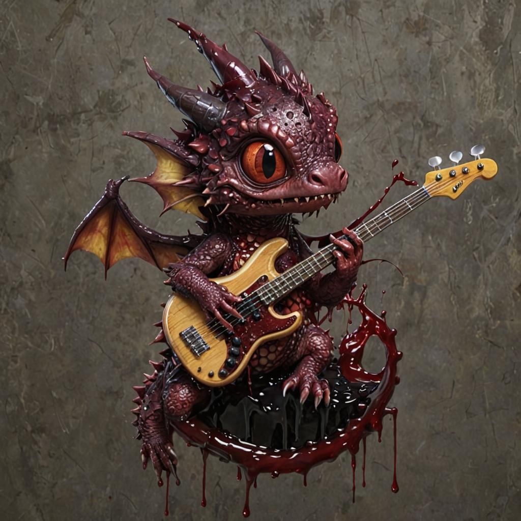 Baby Dragon Covered in Syrup Plays Bass