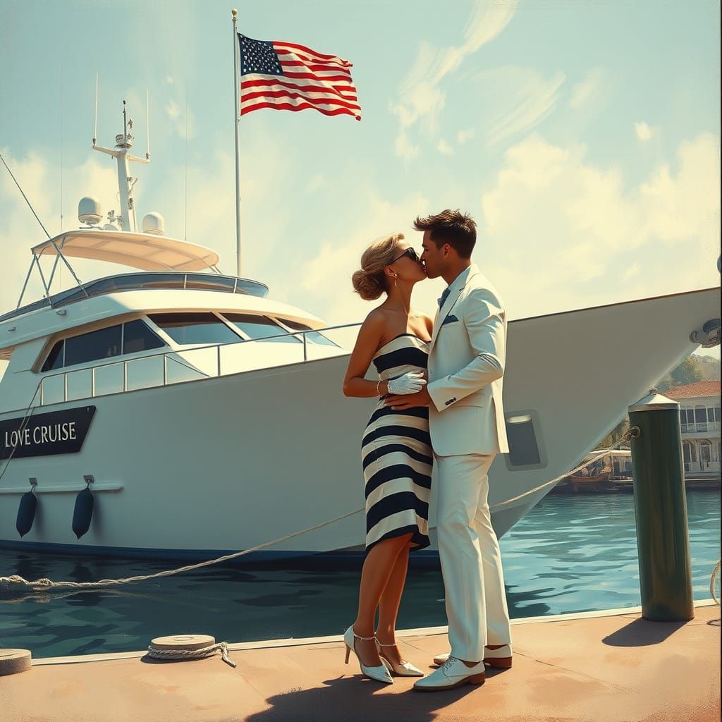 Romantic Yacht Kiss in Retro 60s Style