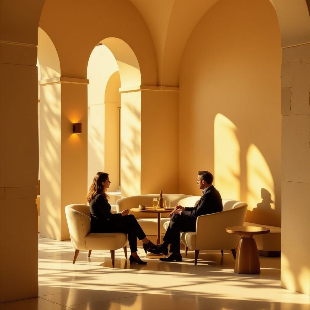 Amber Light Stone Interior Golden Hour Calm Shadows