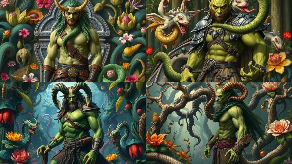 Green Gorgon in Surreal Garden, Digital Art