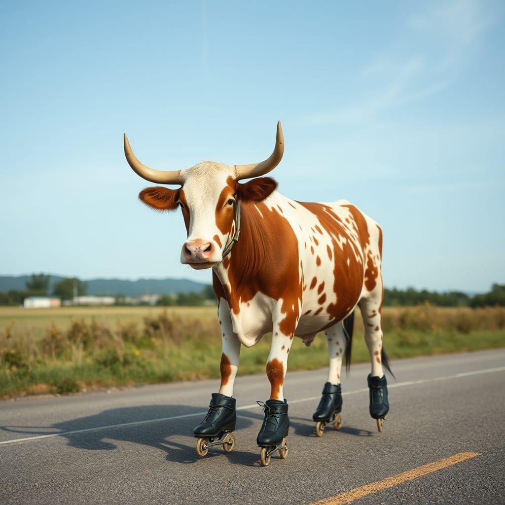 Cow on Roller Skates: AI-Generated Whimsy
