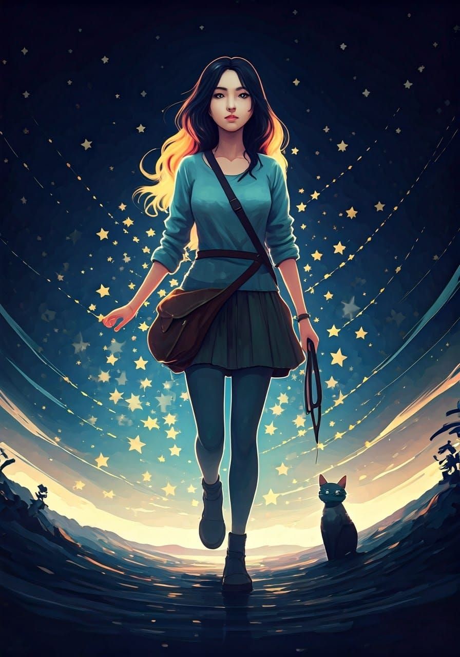 Whimsical Magical Realism Art of a Female Creator with a Cat