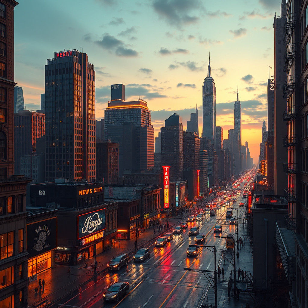 Hyperdetailed New York City Evening Skyline