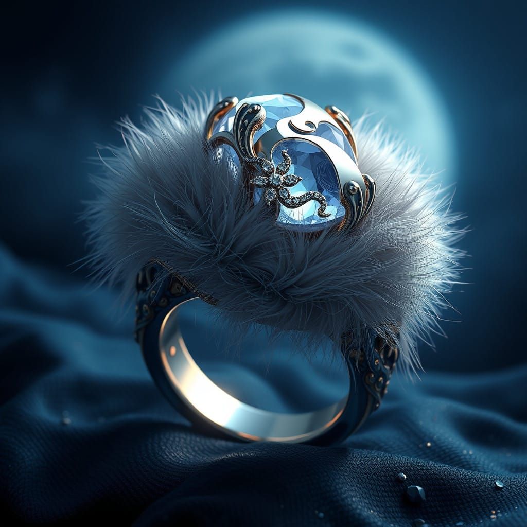 Luxurious, Futuristic Engagement Ring in Dark Blue Velvet