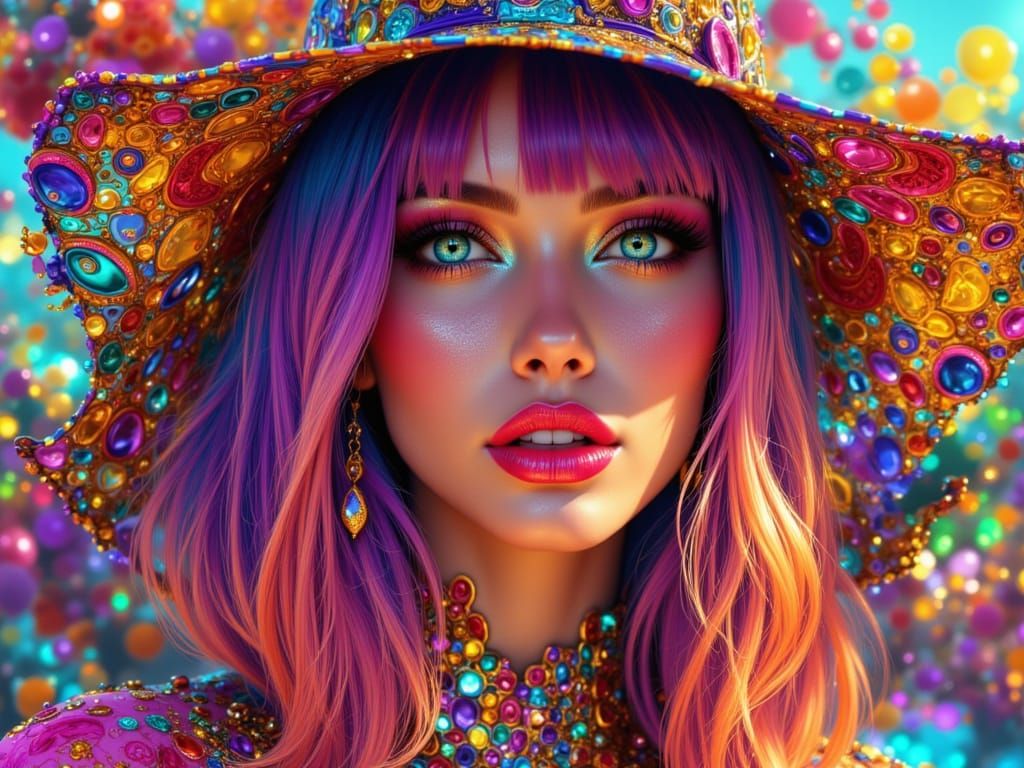 Euphoric Suburban Woman in Ornate Digital Art