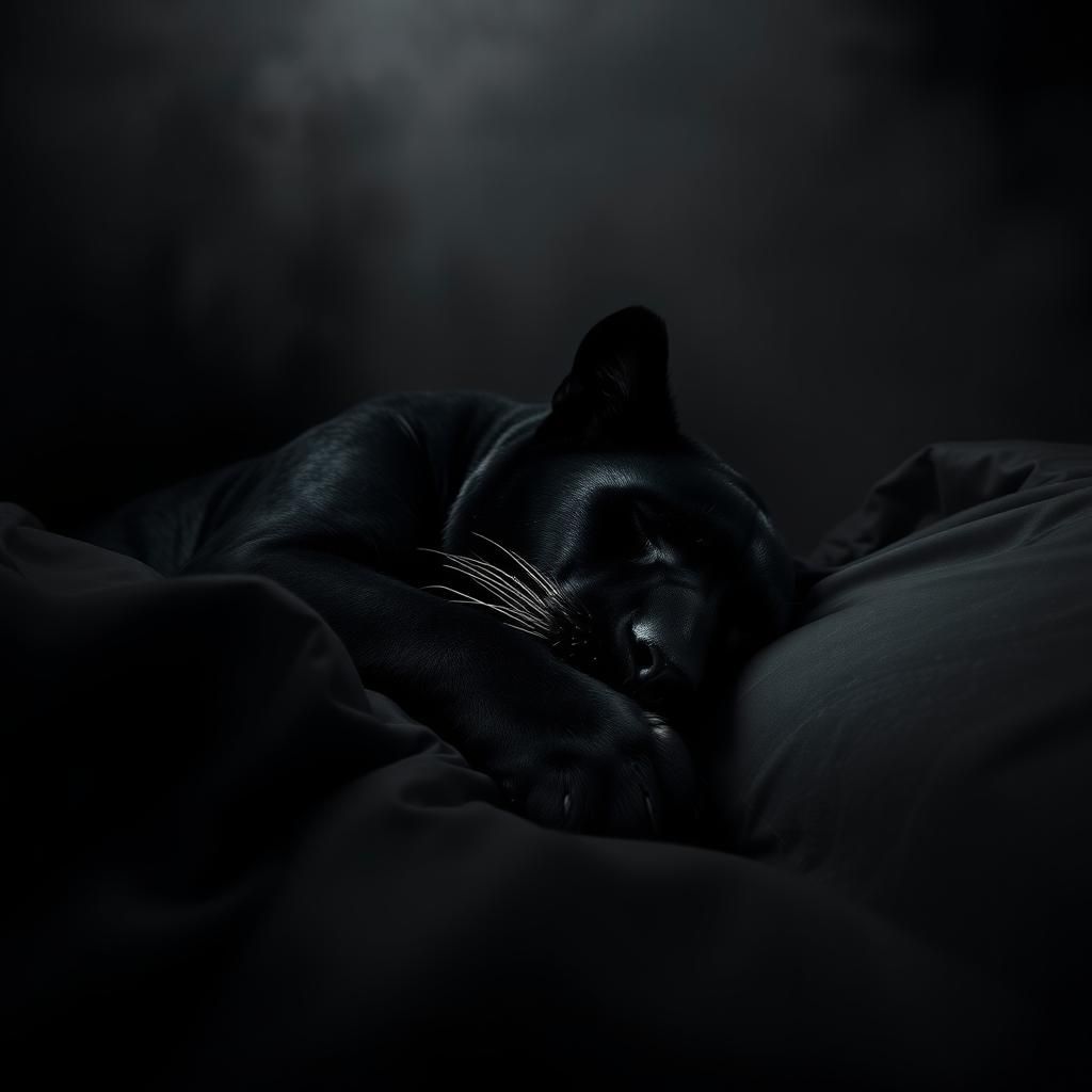 Macro Zoom of Dark Panther Sleeping: Hyperrealist Minimalism