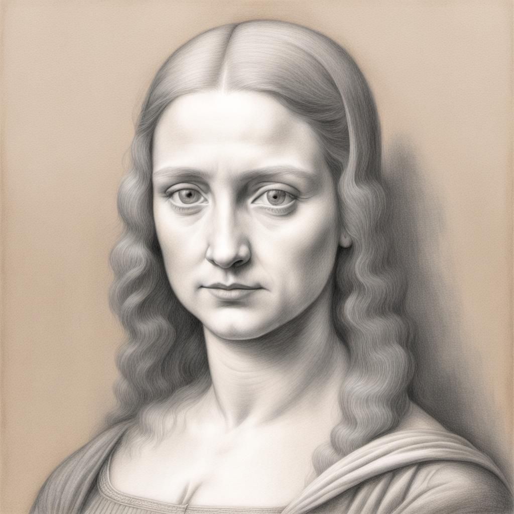 Silverpoint style drawing of Mona Lisa portrait