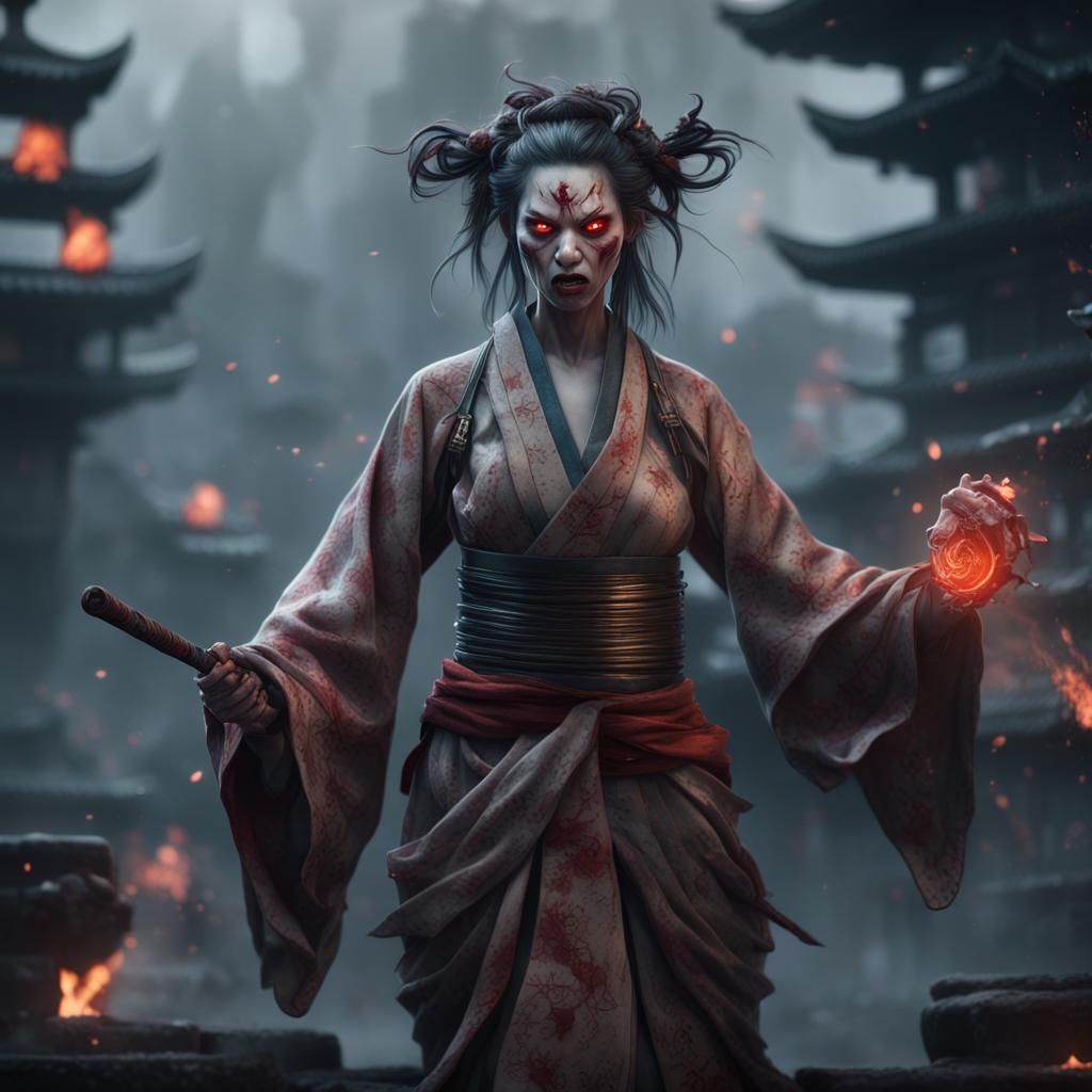 Vengeful Female Ghost Inspired by Japanese Onryō Spirit