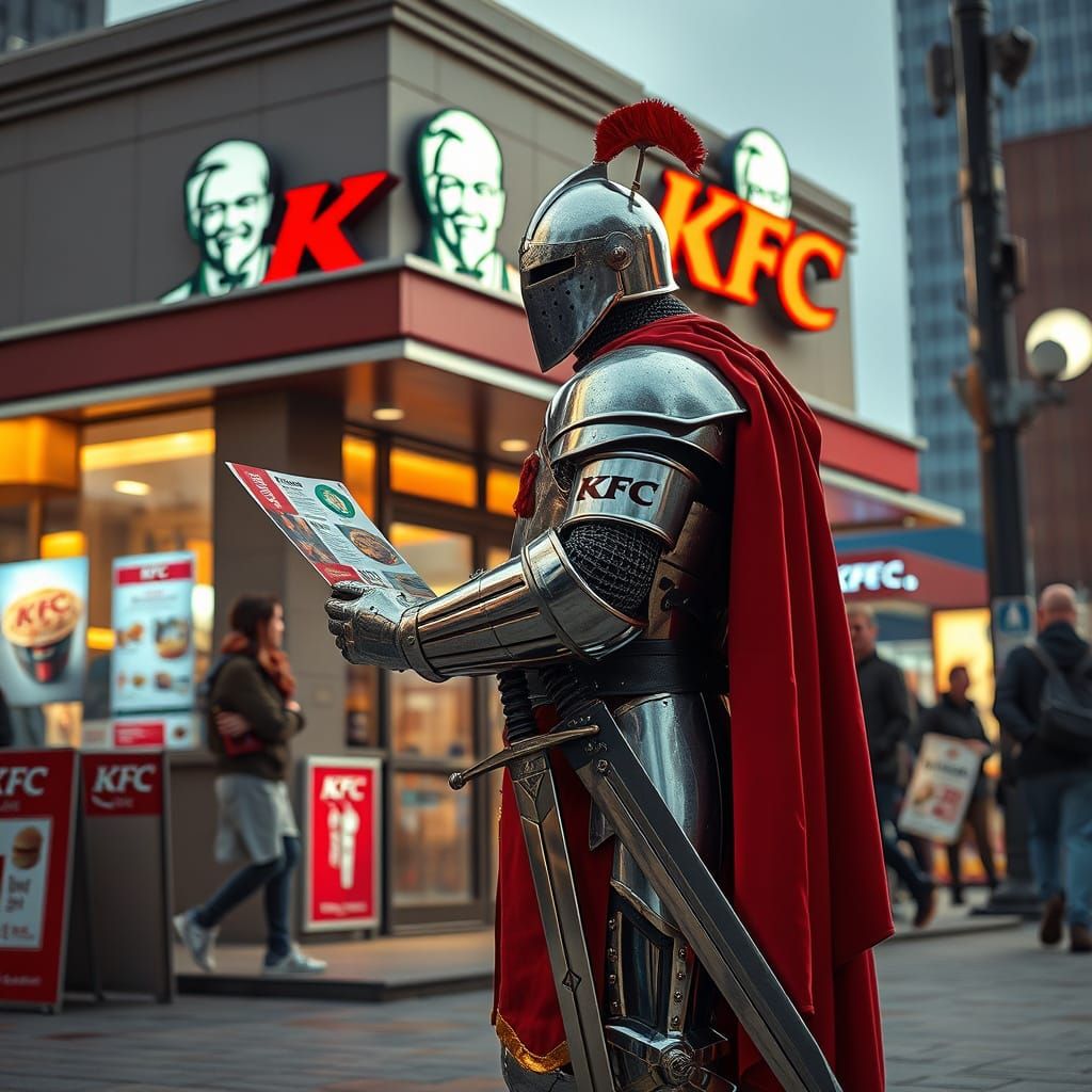 Knight Handing Out Flyers in Front of KFC