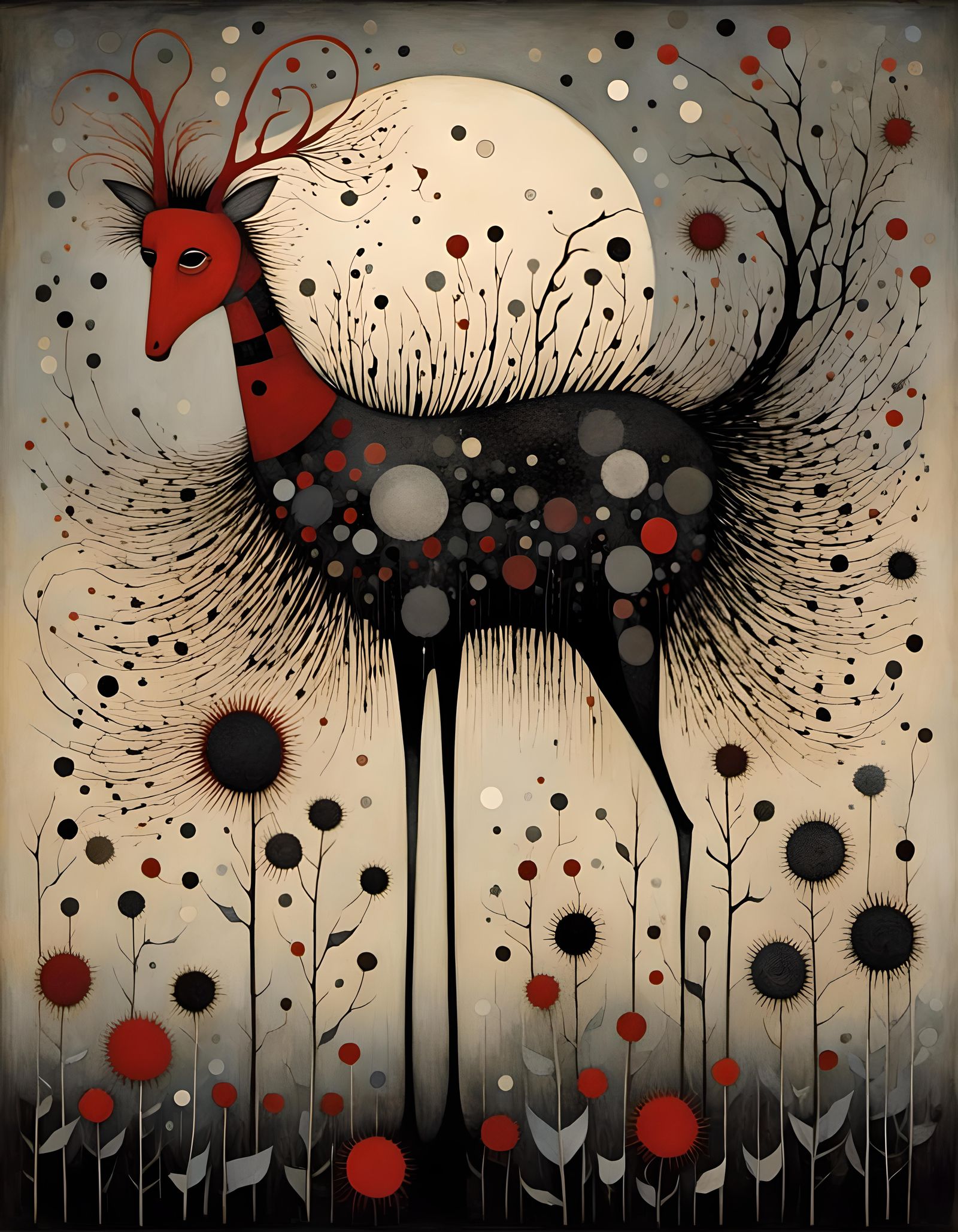 Gothic Red Deer in Black and White