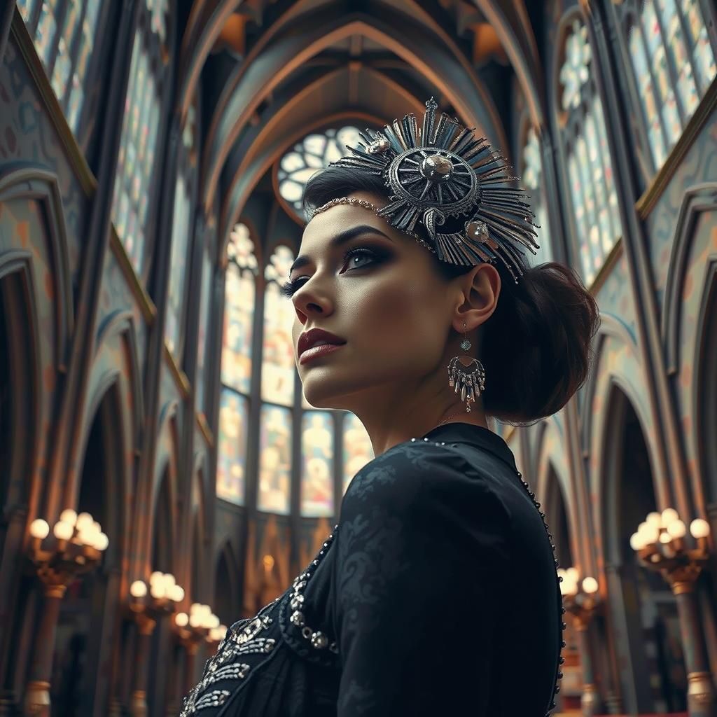 Art Deco Model in Gothic Cathedral Photo Shoot
