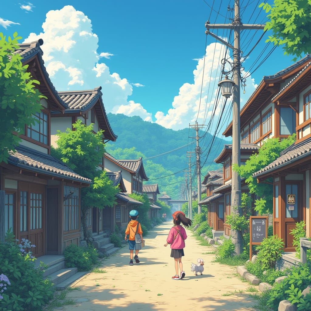 Vibrant Anime Scene in Studio Ghibli Style