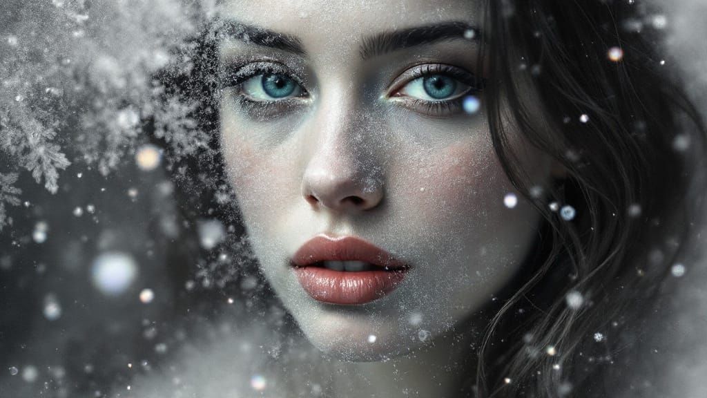 Charcoal Study of a Young Woman Amidst Frosty Elegance