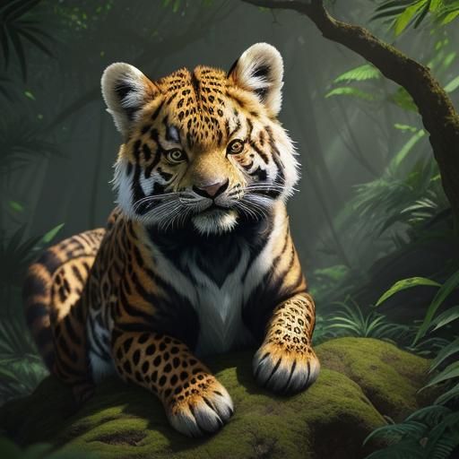 Leopard and Red Panda Hybrid in Forest Concept Art
