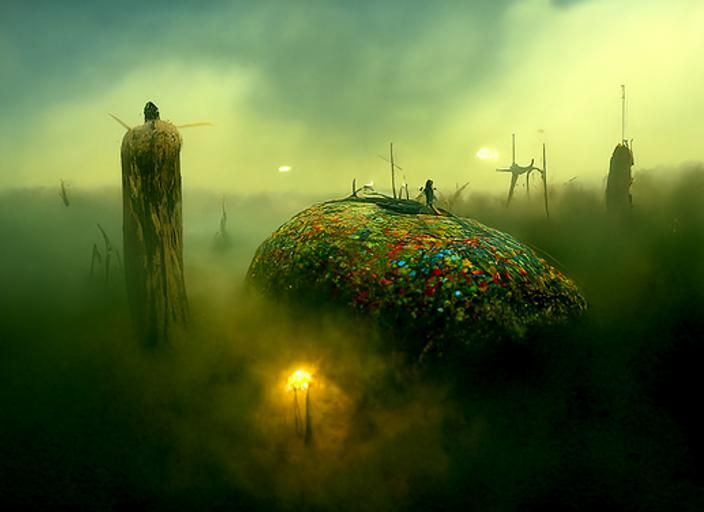 mystic ruin of land, odilon redon, zdzislaw beksinski