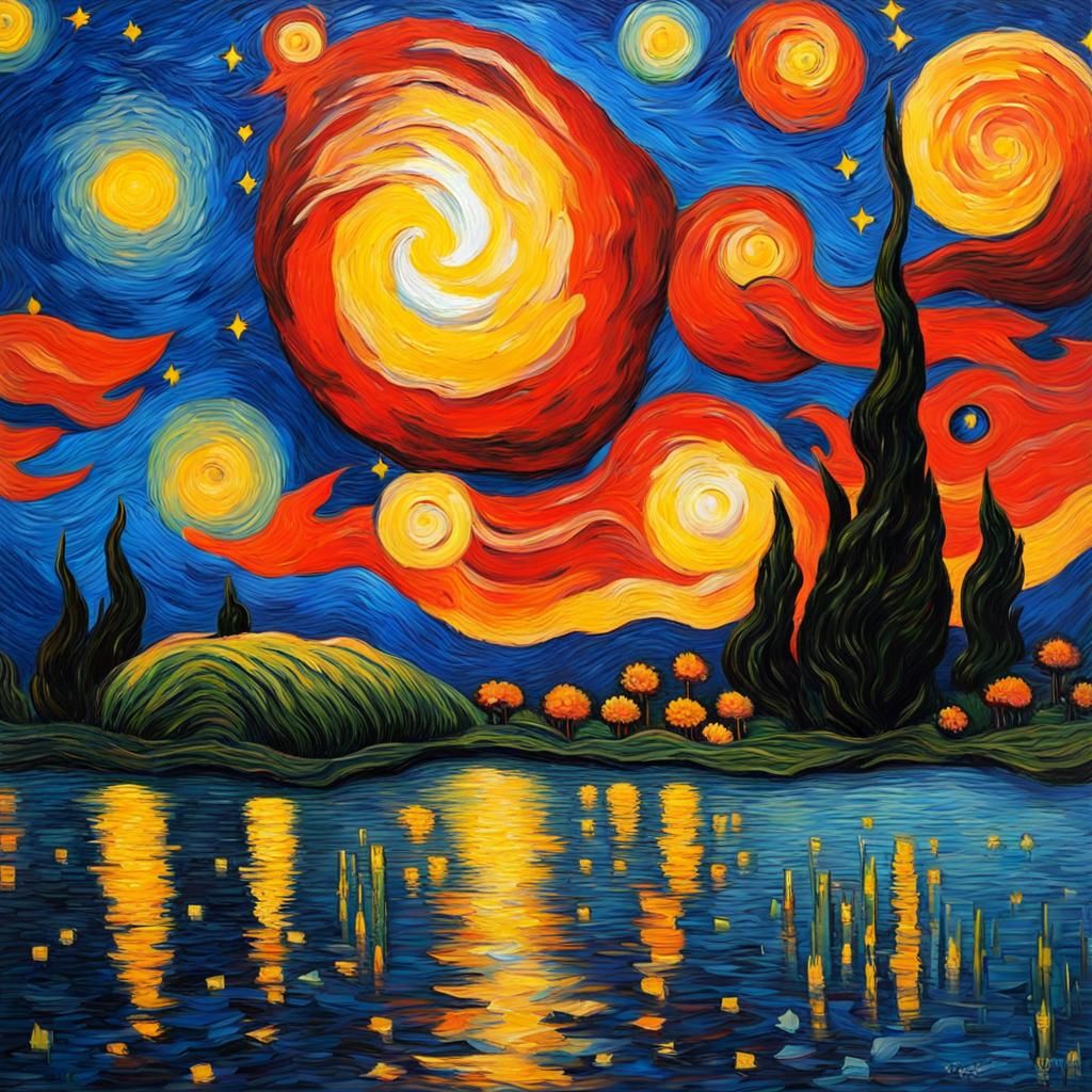 Starry Night: Expressionist Impasto Oil Painting