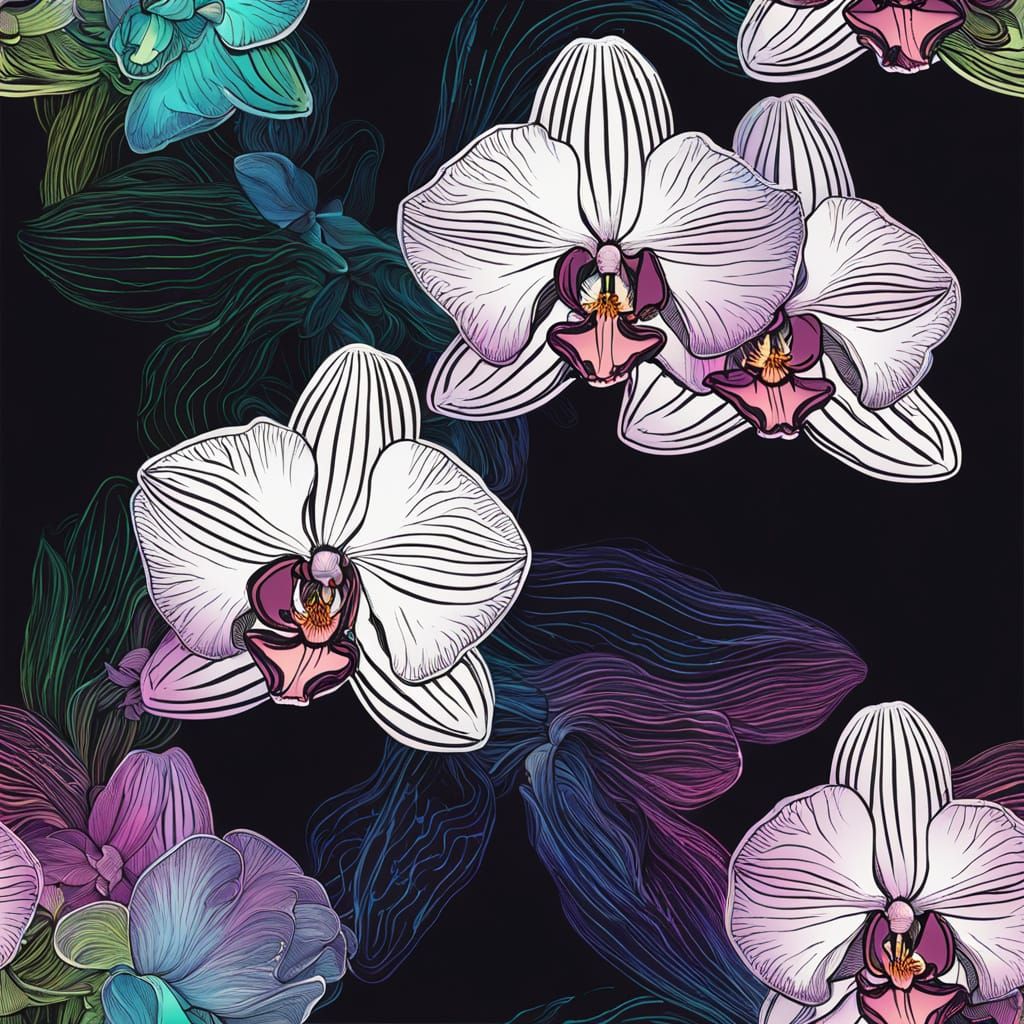 Iridescent X-Ray Orchids in Vector Style