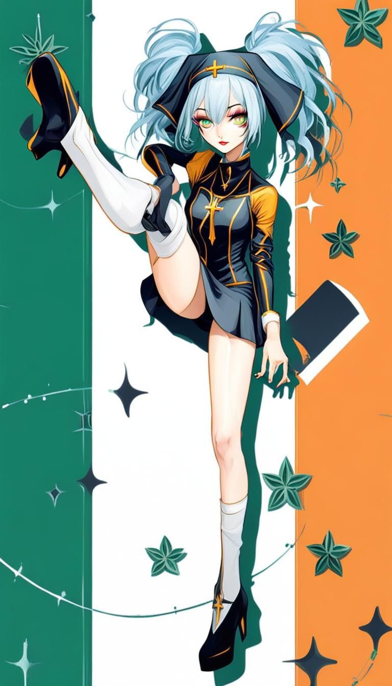 Stylized Nun Character with Modern Aesthetic