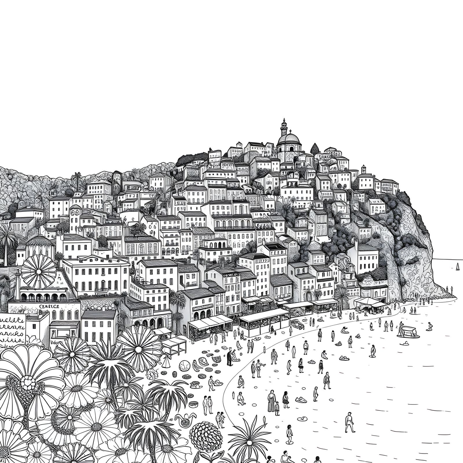 Detailed Doodle Drawing of Côte d'Azur