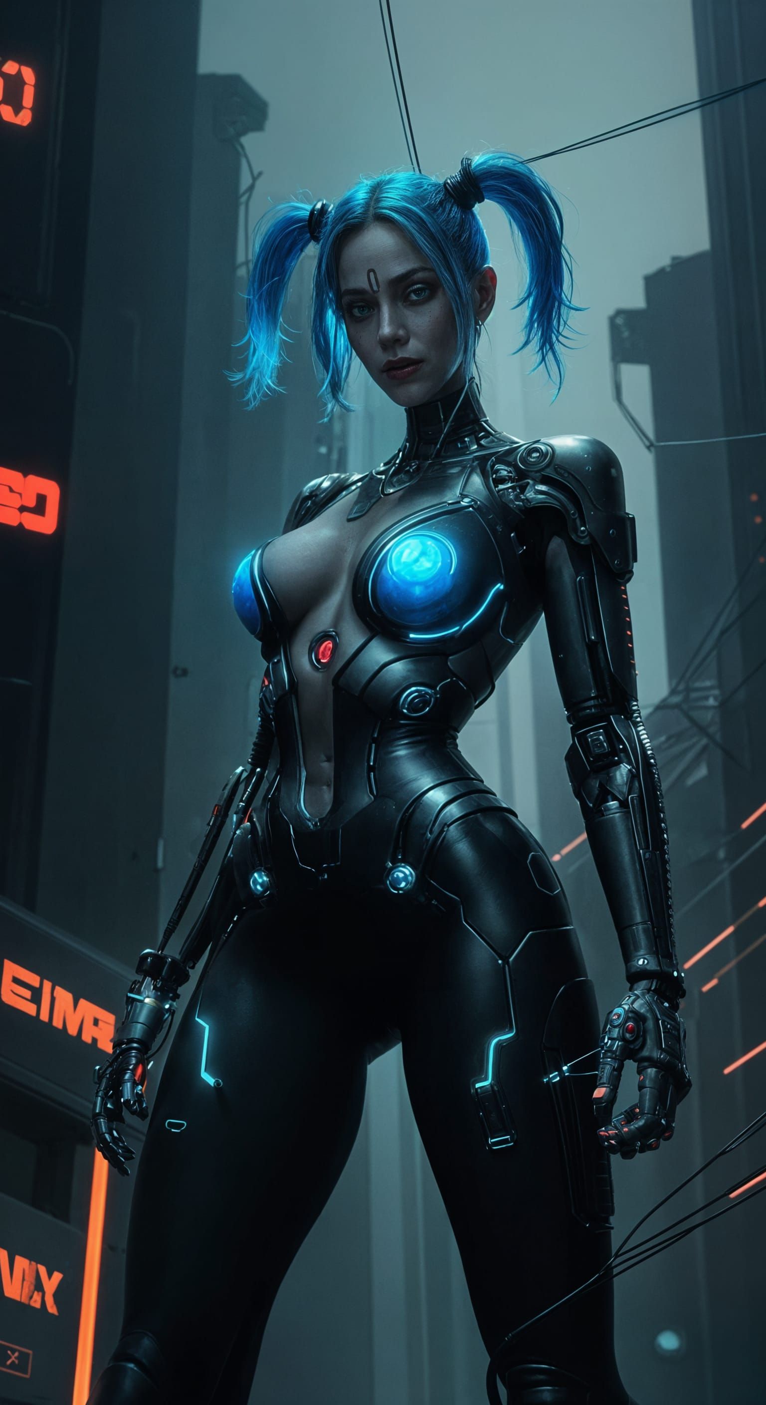 Harley Quinn Terminator Cyborg in Polished Metal Cyberpunk