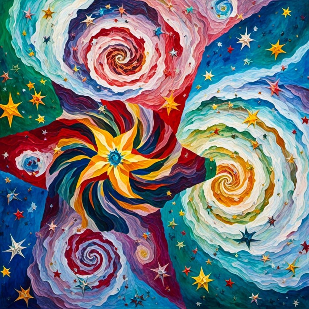 Iridescent Stars in Thick Impasto Oil Style