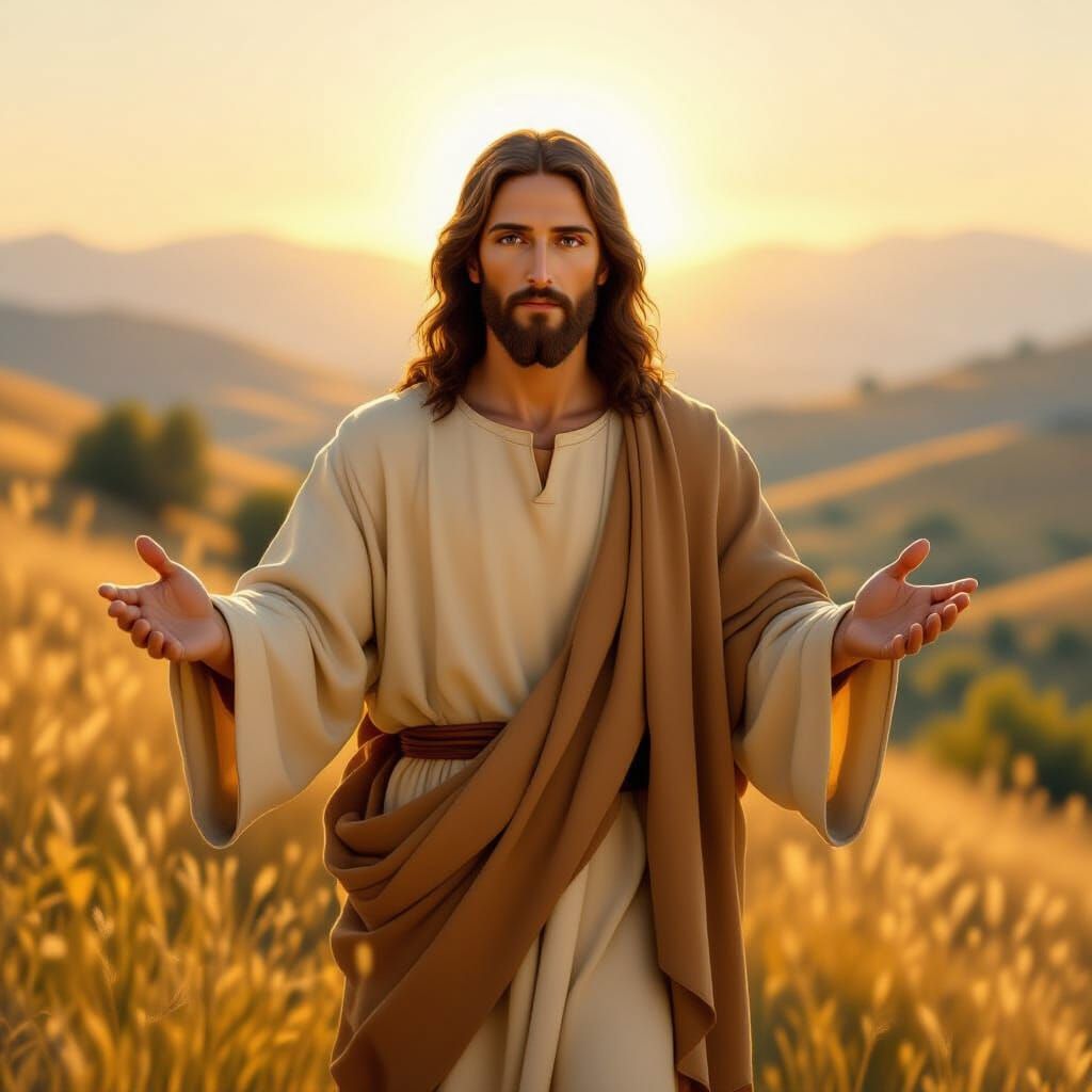 Jesus Christ on Sunlit Galilean Hillside