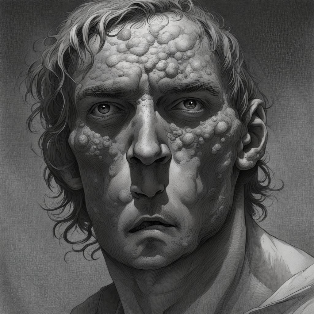 Horror Portrait of Scarred Man in Doré Style