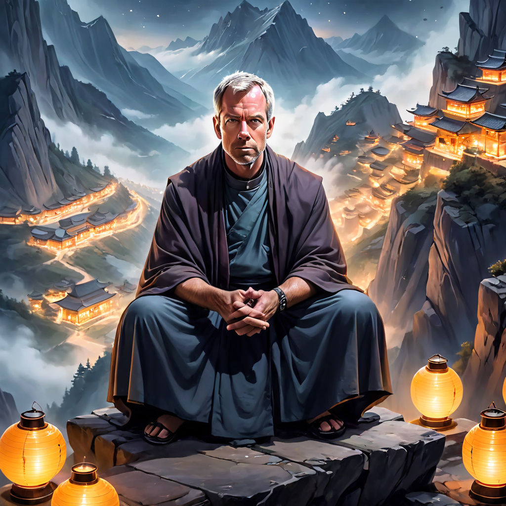 Eastern Monk in Serene Mountain Meditation