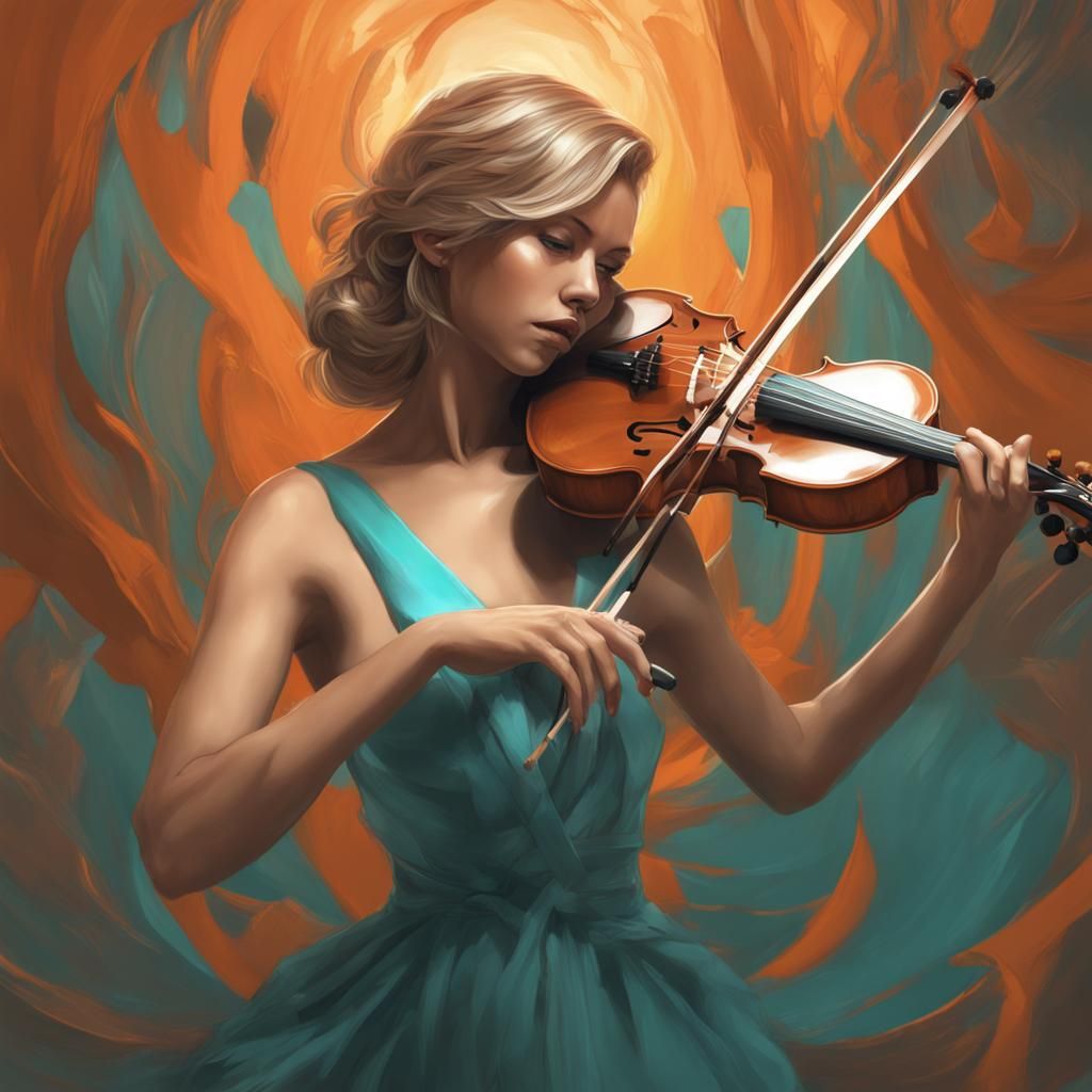 Woman Playing Violin in Cel-Shaded Retro Style