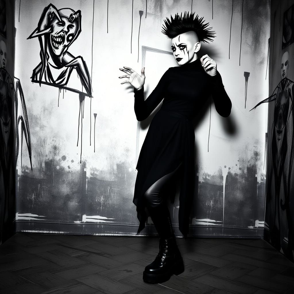 Gothic Women in Black Dance in a Dark, Charcoal-Lined Room