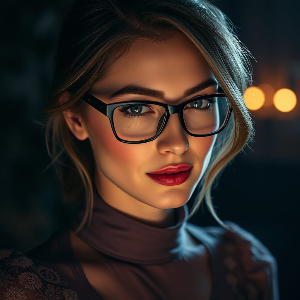 Seductive Gaze: Woman with Glasses in Hyperrealism